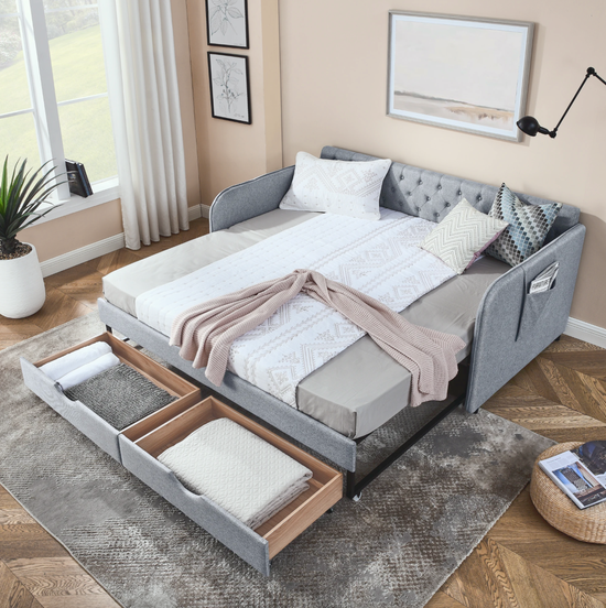 Twin Upholstered Daybed with Trundle & Storage Drawers