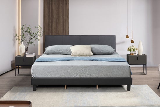 Modern Upholstered Platform Bed – Black Model SS8136
