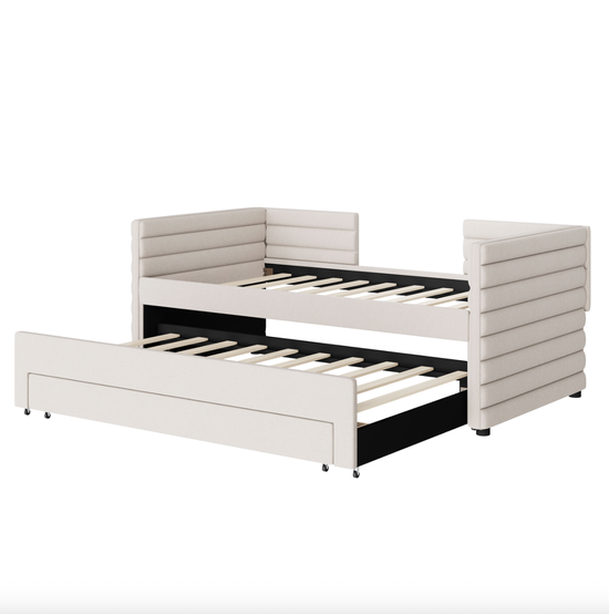 Twin Upholstered Daybed with Storage Drawers – Linen Fabric