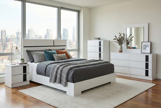 Metro Bedroom Collection – White Matte with Black Accent