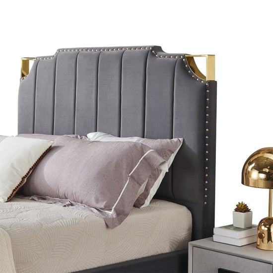 Regal Velvet Grey and Gold Bed-9906