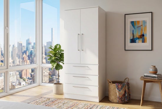 Modern Wardrobe with Drawers – Chrome Handles