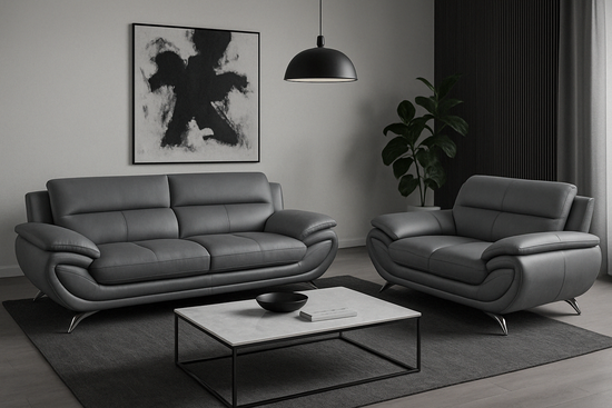 Venecia Faux Leather Living Room Set- Grey