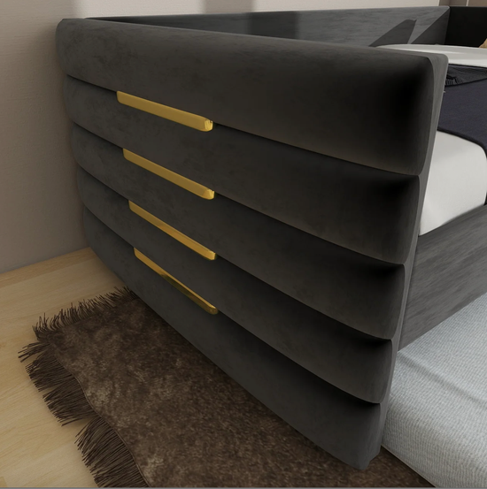 Twin Black Velvet Daybed with Trundle & Gold Accents