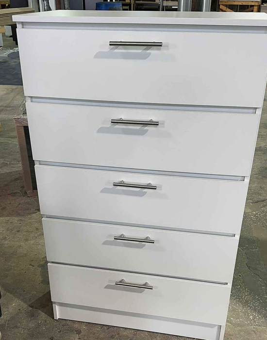Modern White 5-Drawer Chest with Chrome Handles