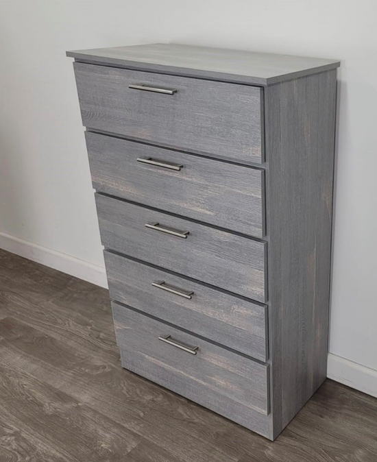 Modern Light Grey Charcoal 5-Drawer Chest with Chrome Handles
