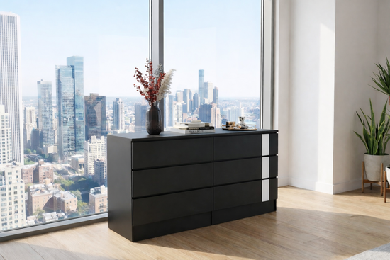 Metro 6-Drawer Dresser- Black Matte with White Matte Accent