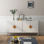 White Sideboard Storage Cabinet – Wood Accent Handles