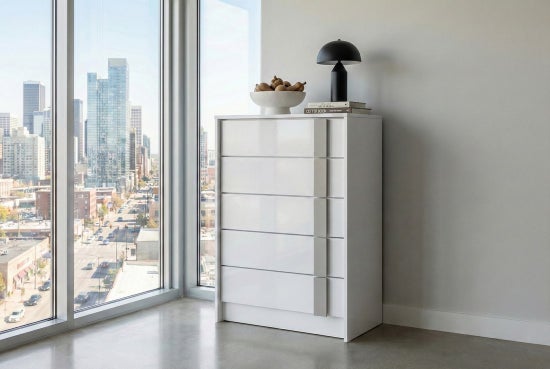 Vienna Bedroom Collection – White Glossy with Light Gray Accent