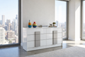 Palermo 6-Drawer Dresser – White Glossy / Light Gray Accent