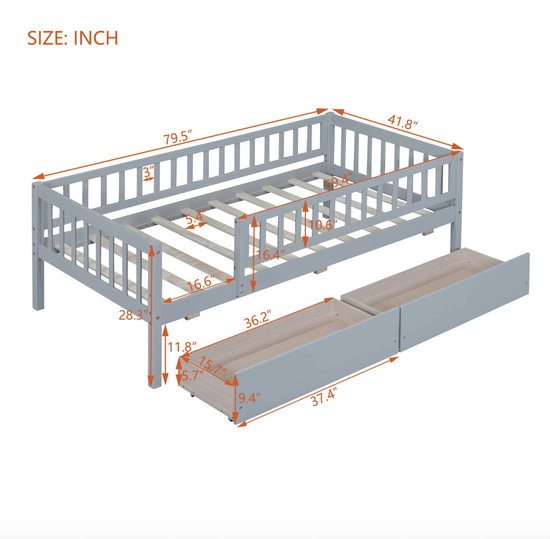 Twin Platform Storage Bed with Headboard & 2 Drawers