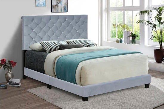 Grey Luxe Diamond Velvet Bed-9300
