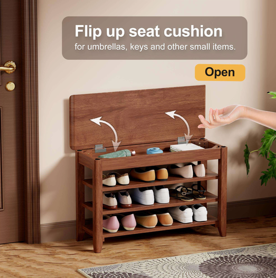 Solid Wood Entryway Shoe Rack Bench – Heavy Duty Storage
