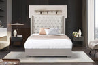Velvet Beige Upholstered Platform Bed – Model SS8115