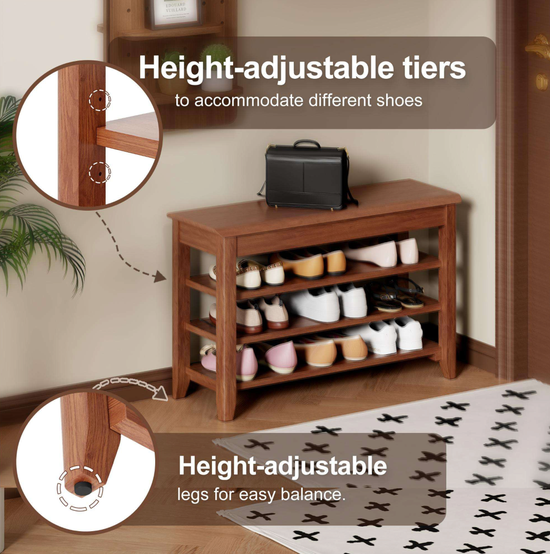 Solid Wood Entryway Shoe Rack Bench – Heavy Duty Storage