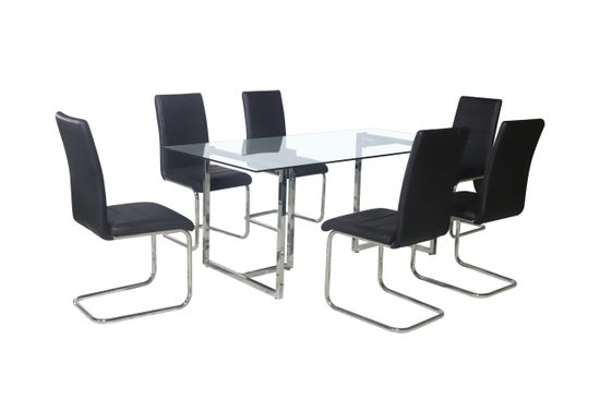 Zuri 7-Piece Modern Rectangular Glass Dining Set