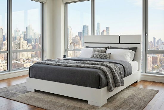 Metro Platform Bed- White Matte with Black Matte Accent