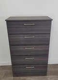 Modern Dark Grey Charcoal 5-Drawer Chest with Chrome Handles