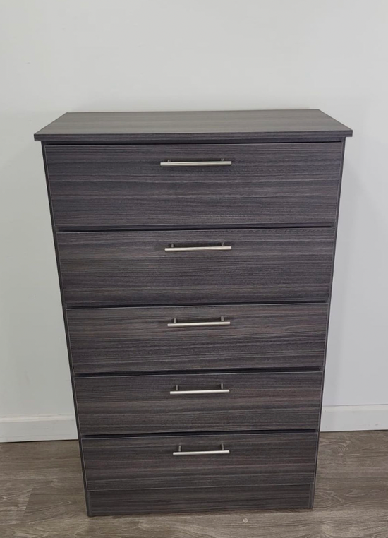 Modern Dark Grey Charcoal 5-Drawer Chest with Chrome Handles