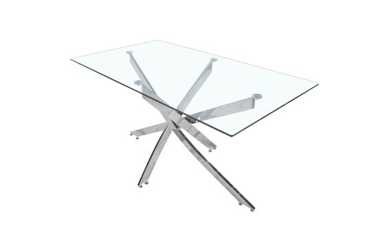 Stella Rectangular Glass Dining Table – Clear Top with Metal Base