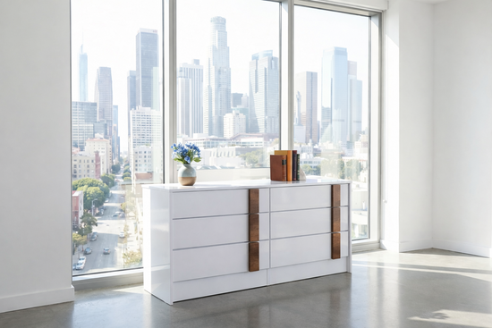 Vienna Bedroom Collection – White Glossy with Caramel Accent