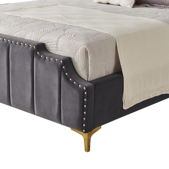 Regal Velvet Grey and Gold Bed-9906