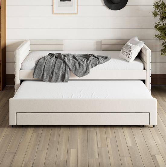 Twin Upholstered Daybed with Storage Drawers – Linen Fabric