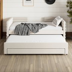 Twin Upholstered Daybed with Storage Drawers – Linen Fabric