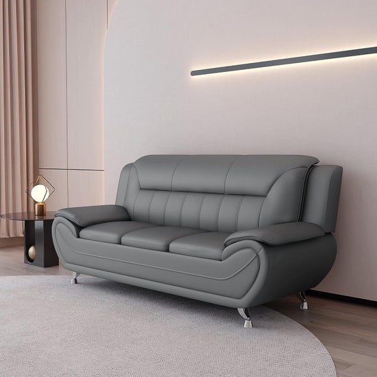 Venecia Faux Leather Living Room Set- Grey