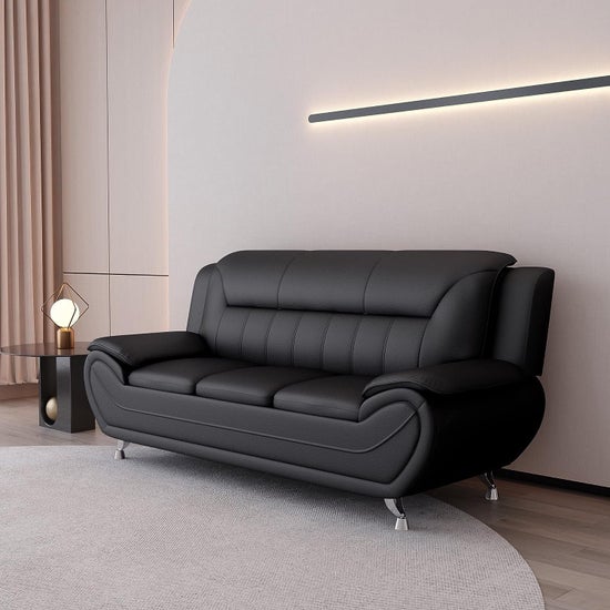 Venecia Faux Leather Living Room Set- Black