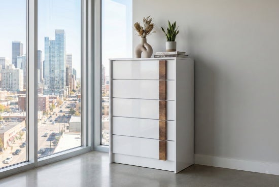 Vienna Bedroom Collection – White Glossy with Caramel Accent