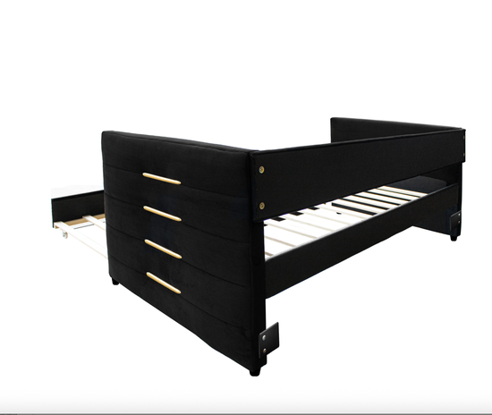 Twin Black Velvet Daybed with Trundle & Gold Accents