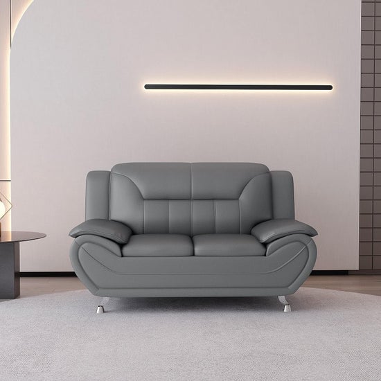 Venecia Faux Leather Living Room Set- Grey