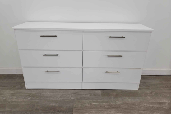 Modern White 6-Drawer Dresser with Chrome Handles