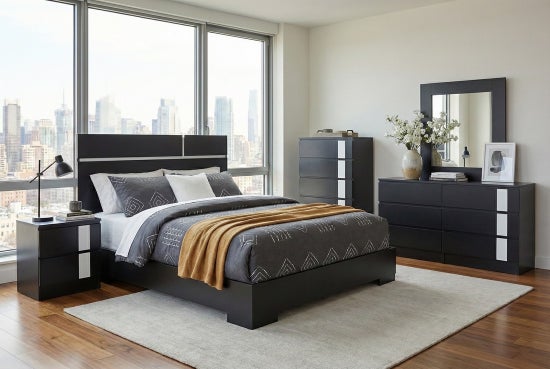 Metro Bedroom Collection – Black Matte with White Matte Accent
