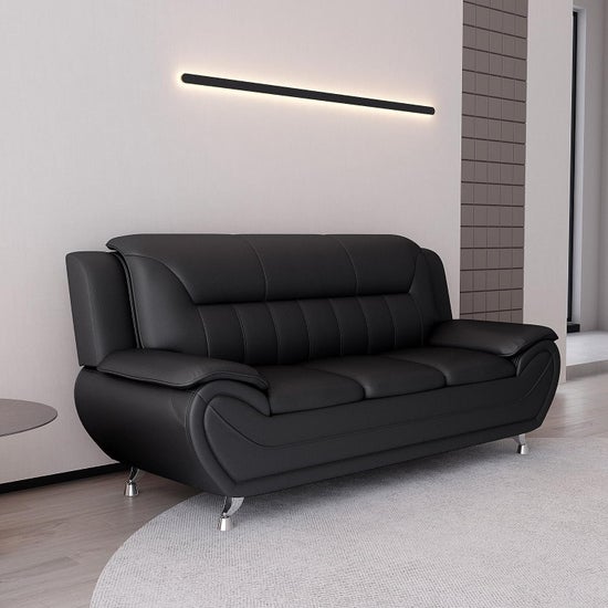 Venecia Faux Leather Living Room Set- Black