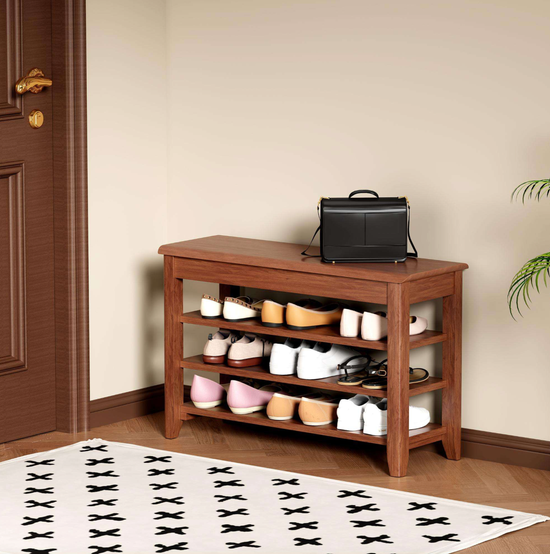 Solid Wood Entryway Shoe Rack Bench – Heavy Duty Storage