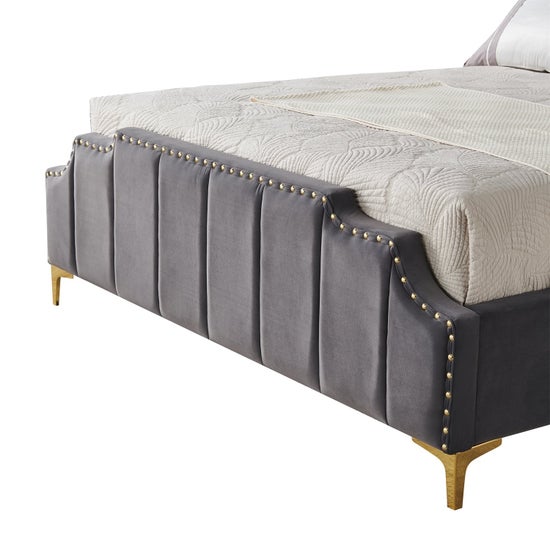 Regal Velvet Grey and Gold Bed-9906
