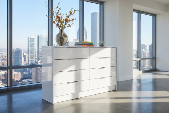 Florence 8-Drawer Dresser- White Glossy Finish