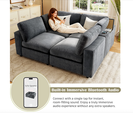 Smart Modular Sectional Sofa with USB, Storage & Bluetooth