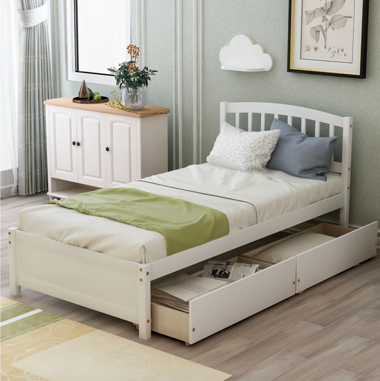 Twin Platform Storage Bed with Headboard & 2 Drawers