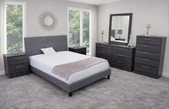 Rio Modern Bedroom Set 6pc – Gray w/ Chrome Handles