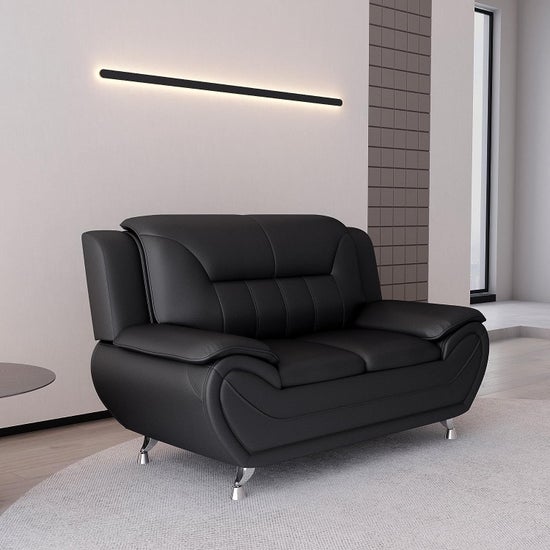 Venecia Faux Leather Living Room Set- Black