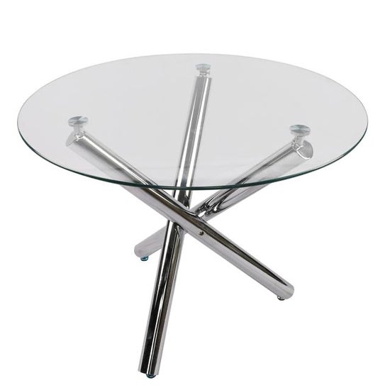 Modern Round Glass Dining Table – Clear Top with Chrome Legs