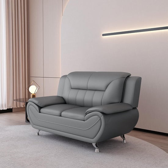 Venecia Faux Leather Living Room Set- Grey