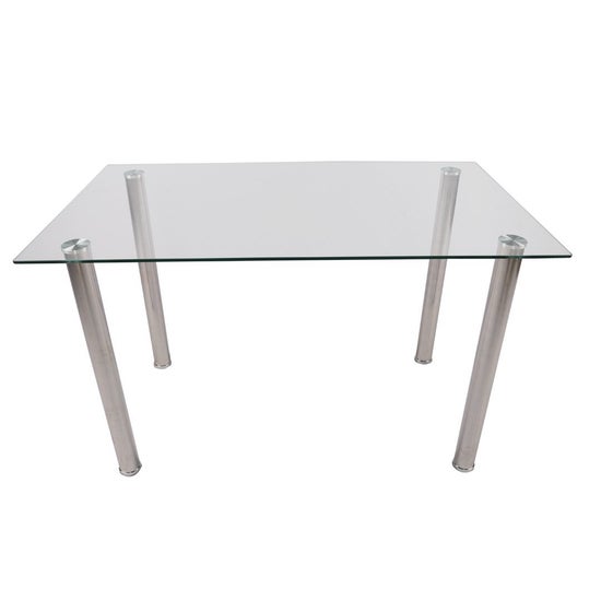 Sophy Rectangular Glass Dining Table – Clear Top with Chrome Legs