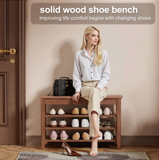 Solid Wood Entryway Shoe Rack Bench – Heavy Duty Storage