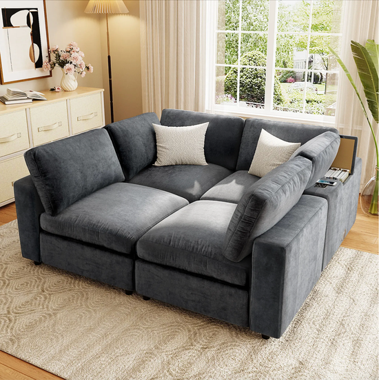 Smart Modular Sectional Sofa with USB, Storage & Bluetooth