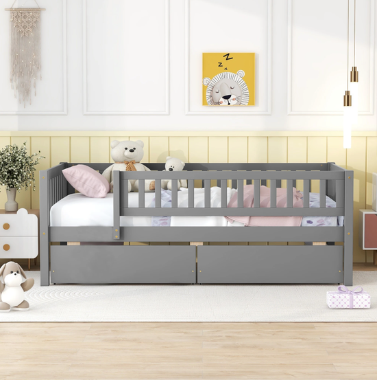 Twin Platform Storage Bed with Headboard & 2 Drawers