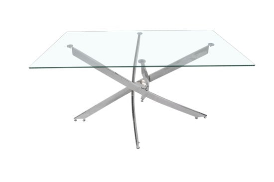 Stella Rectangular Glass Dining Table – Clear Top with Metal Base